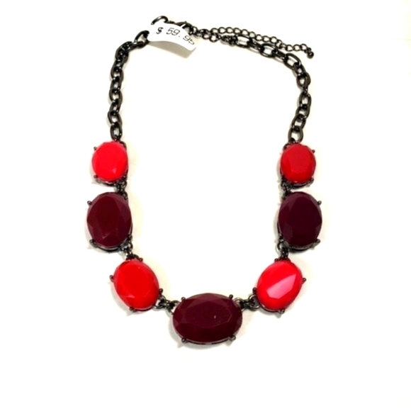Black Chain - Colorful Plastic Stone Bold Statement Necklace - Women's Jewelry - Picture 1 of 9